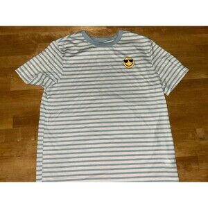 Women's/Girls Jr. Blue/White Stripped Smiley Face T-Shirt Large Bleached Brand